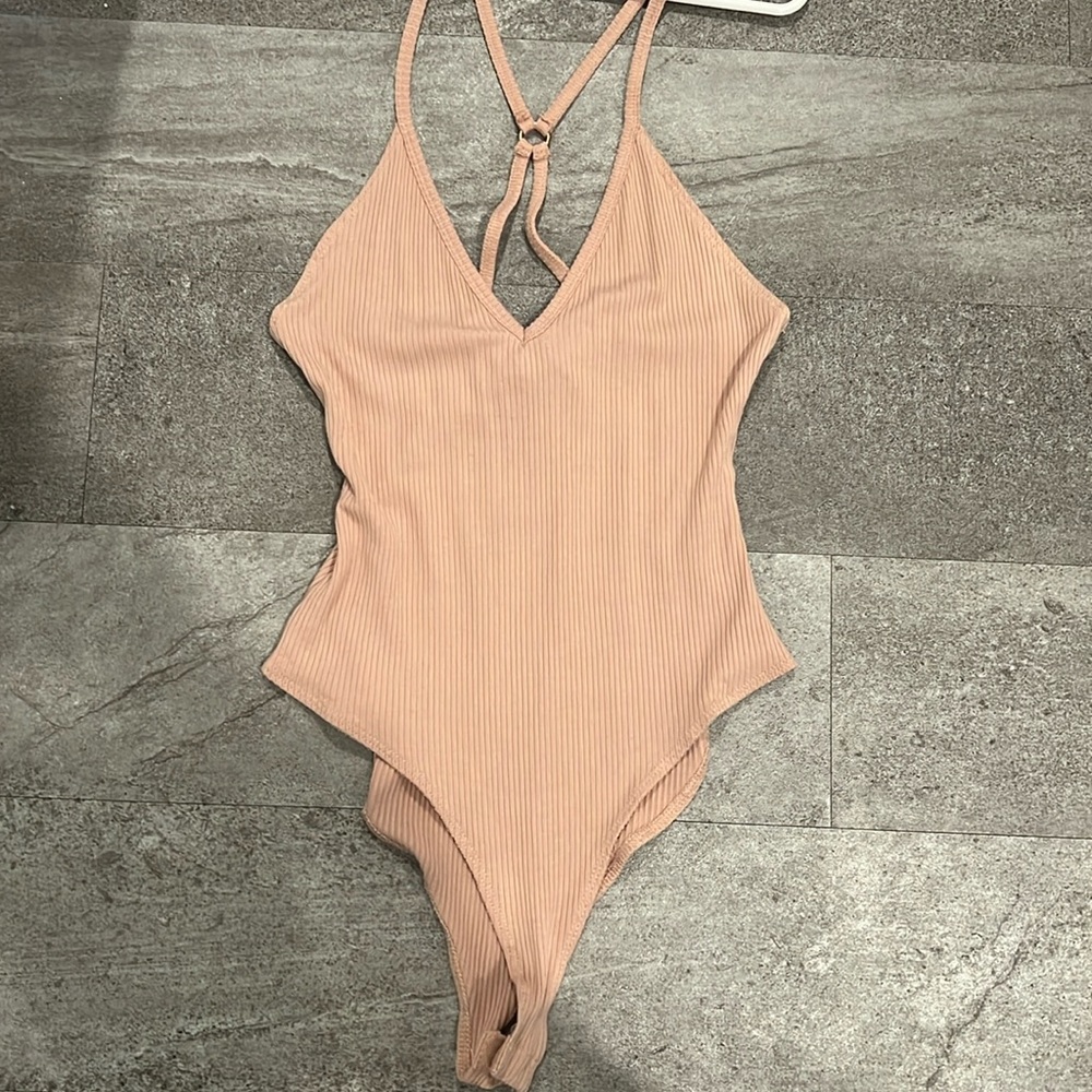 cream tan racer back ribbed bodysuit size small
